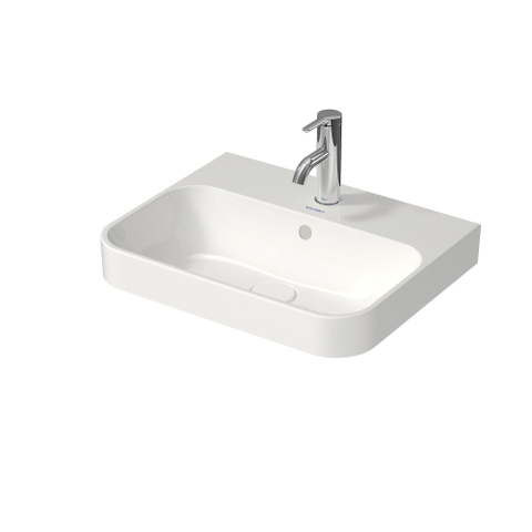 Duravit Happy D.2 Plus opbouwwastafel - met kraangat - met overloop - 50x40cm - met keramisch push-open ventiel - met wondergliss - wit SW358151