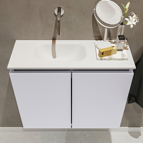 MONDIAZ TURE Toiletmeubel 60x23x50cm met 0 kraangaten 2 deuren cale mat Wastafel Eden links Solid Surface Wit SW475099