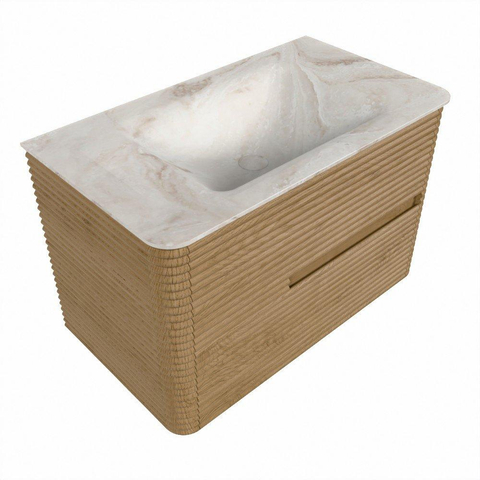 Mondiaz CIRO-DLUX Badkamermeubelset - 80x45x50cm - Solid surface wastafel Frappe - 1 wasbak Midden - 1 kraangat - 2 lades - Oak SW1530801