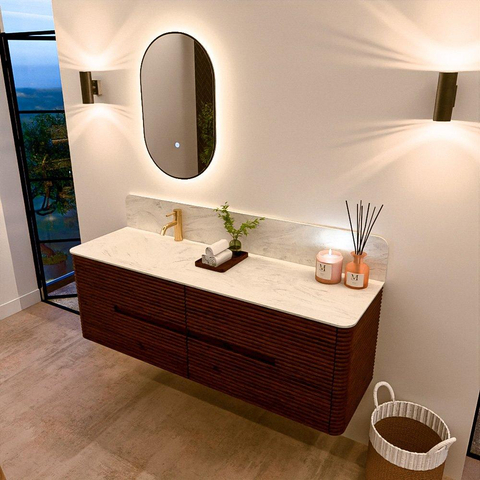 Mondiaz CIRO-DLUX Badkamermeubelset - 150x45x50cm - Solid surface wastafel Opalo - 1 wasbak Links - 1 kraangat - 4 lades - Ruby SW1531515