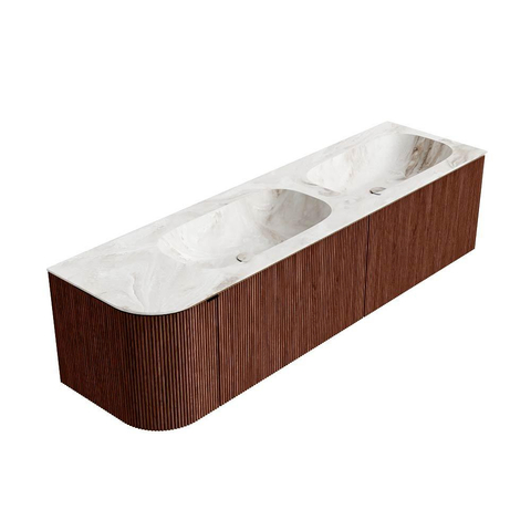 Mondiaz KURVE-DLUX Ensemble de meubles de salle de bains - 165x46x40cm - 2 tiroirs - 1 porte - vasque solid surface - double / droite - 2 trous de robinet - Ruby SW1415699