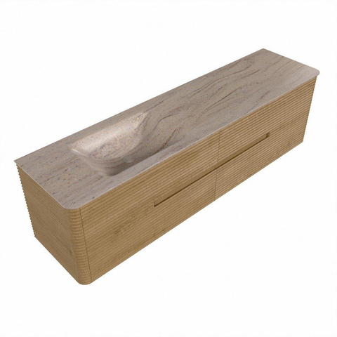 Mondiaz CIRO-DLUX Meuble de salle de bains - 180x45x50cm - Plan-vasque Solid surface Saba - 1 vasque à gauche - 1 trou de robinetterie - 4 tiroirs - Chêne SW1531214