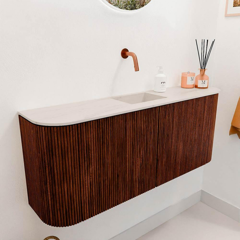 Mondiaz JOYA-DLUX 103.2cm toiletmeubel - ronding links en rechts kleur Ruby - Wastafel FAYE positie Midden Zonder kraangat kleur Meli. SW1425404
