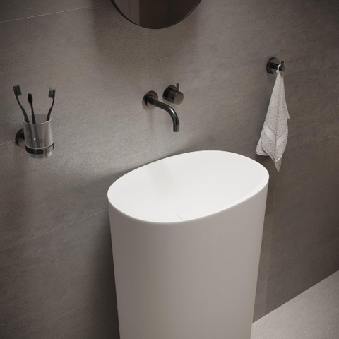 Ideavit Solidcliff wastafel - 50x35x90cm - ovaal - zonder kraangat - vrijstaand - mat wit SW303630