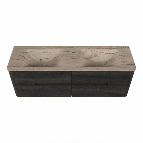 Mondiaz CIRO-DLUX Badkamermeubelset - 150x45x50cm - Solid surface wastafel Arena - 2 wasbak Dubbel - 2 kraangaten - 4 lades - Shadow SW1532349