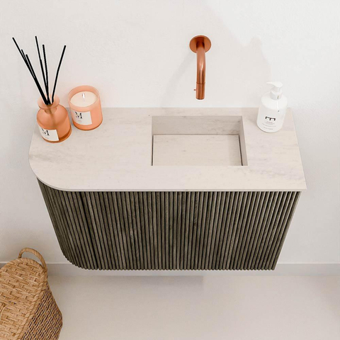 Mondiaz JOYA-DLUX 61.6cm toiletmeubel - ronding links kleur Shadow - Wastafel FAYE positie Rechts Zonder kraangat kleur Meli. SW1424894