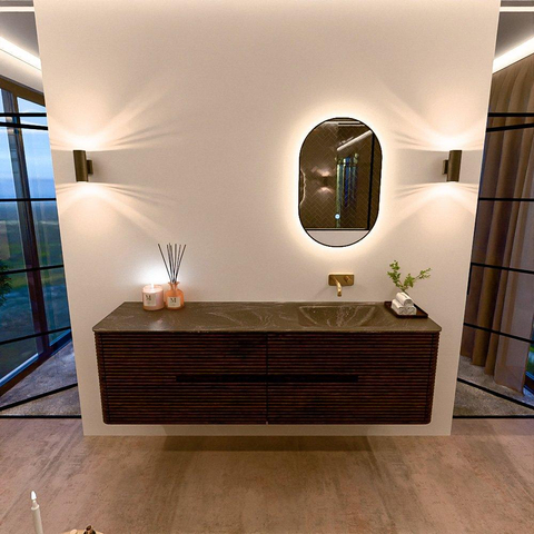 Mondiaz CIRO-DLUX Badkamermeubelset - 170x45x50cm - Solid surface wastafel Lava - 1 wasbak Rechts - zonder kraangaten - 4 lades - Walnut SW1530199