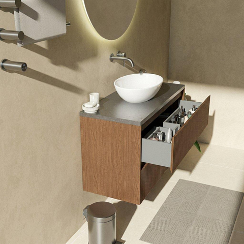 Saniclass Holz Atelier Badkamermeubelset - 100x45x63cm - Noche basalten wastafelblad gepolijst (zwart) - zonder kraangat - 2 lades - mat walnut pure (hout) SW1478552