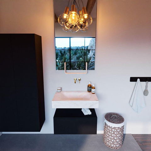 Mondiaz ALAN-DLUX Ensemble de meuble - 70cm - meuble Urban mat - 1 tiroir - Lavabo Cloud Ostra suspendu - vasque Centre - 0 trous de robinet SW807572