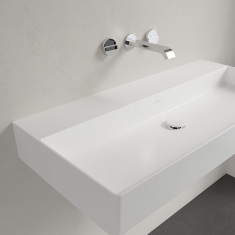 Villeroy & Boch memento 2.0 wastafel - voor handdoekhouders - 100x47cm - zonder overloop - zonder kraangat CeramicPlus - Stone White (mat wit) SW336047