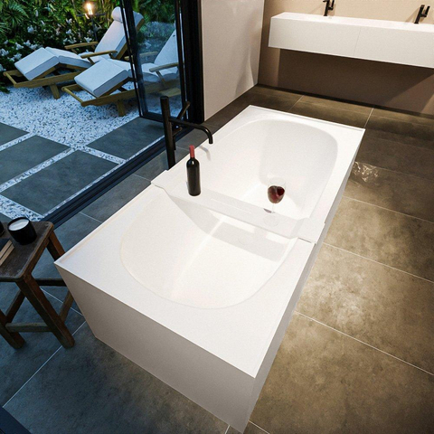 MONDIAZ FREEZE Baignoire autoportante - 180x85cm - Solid surface - lin mat / talc (beige / blanc) SW491446
