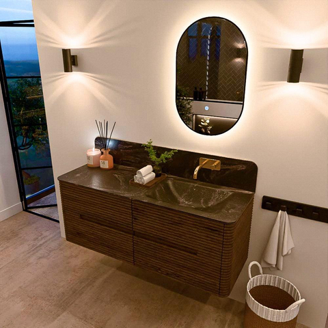 Mondiaz CIRO-DLUX Badkamermeubelset - 130x45x50cm - Solid surface wastafel Lava - 1 wasbak Rechts - zonder kraangaten - 4 lades - Dusk SW1533039