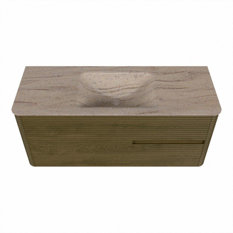 Mondiaz CIRO-DLUX Meuble de salle de bains - 120x45x50cm - Vasque en solid surface Saba - 1 lavabo au milieu - 1 trou de robinet - 2 tiroirs - Dusk SW1533344