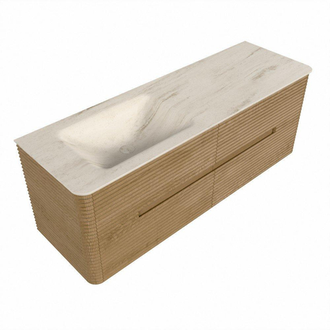 Mondiaz CIRO-DLUX Ensemble de meubles de salle de bains - 140x45x50cm - lavabo en résine minérale Meli - 1 vasque à gauche - sans trous de robinetterie - 4 tiroirs - Chêne SW1531393
