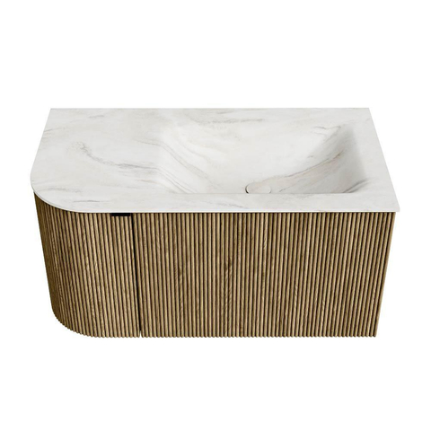 Mondiaz KURVE-DLUX Badkamermeubelset - 85x46x40cm - 1 lade - 1 deur - wastafel solid surface - rechts - 1 kraangat - Dusk SW1414992