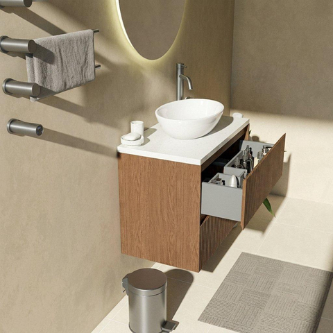 Saniclass Holz Atelier Badkamermeubelset - 80x45x63cm - Dia marmeren wastafelblad gepolijst (wit) - 1 kraangat - 2 lades - mat walnut pure (hout) SW1478336