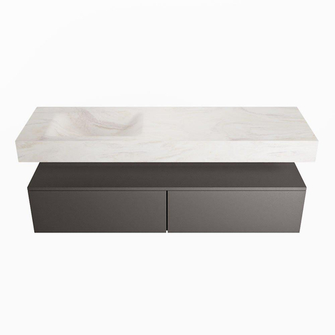 Mondiaz ALAN-DLUX Ensemble de meuble - 150cm - meuble Dark grey mat - 2 tiroirs - Lavabo Cloud Ostra suspendu - vasque gauche - 1 trou de robinet SW807387