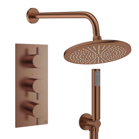 Crosswater MPRO ensemble de douche pluie encastré – douche de tête Ø 30 cm – douchette bâton – 3 leviers – brons geborsteld SW1472642