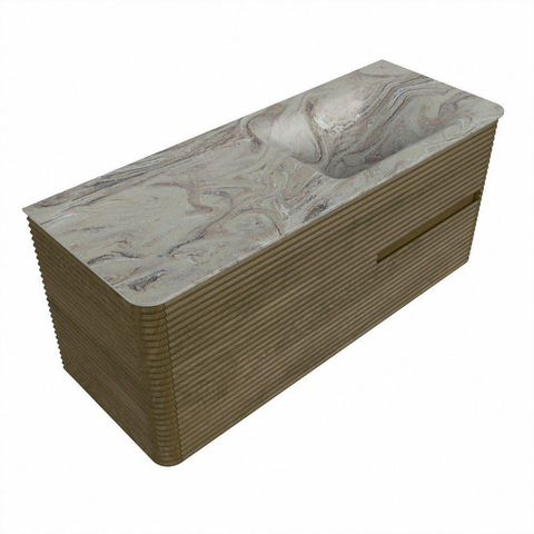 Mondiaz CIRO-DLUX Badkamermeubelset - 120x45x50cm - Solid surface wastafel Glace - 1 wasbak Rechts - zonder kraangaten - 2 lades - Dusk SW1532979
