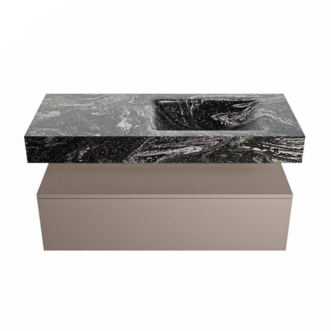 Mondiaz ALAN-DLUX Ensemble de meuble - 110cm - meuble Smoke mat - 1 tiroir - Lavabo Cloud Lava suspendu - vasque Droite - 1 trou de robinet SW808177