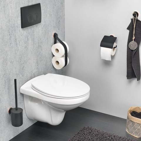 Tiger Urban Ensemble d’accessoires de toilettes Brosse de toilette avec support Porte-rouleau de papier toilette avec clapet Patère Noir SW877683