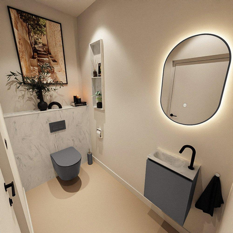 MONDIAZ TURE-DLUX Meuble WC 40 cm Dark Grey. EDEN lavabo Opalo position à gauche. Avec 1 trou de robinet. SW1104287