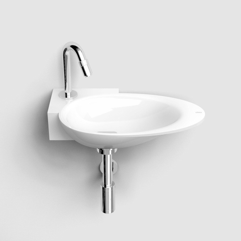 Clou First lave-mains - 38.8x24.6x8cm - angle - pierre minérale - trou robinet gauche - blanc SW9273