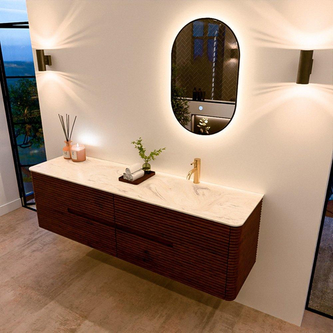 Mondiaz CIRO-DLUX Meuble de salle de bains - 170x45x50cm - Plan vasque solid surface Ostra - 1 vasque à droite - 1 trou de robinetterie - 4 tiroirs - Ruby SW1531721