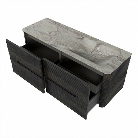 Mondiaz CIRO-DLUX Badkamermeubelset - 130x45x50cm - Solid surface wastafel Glace - 1 wasbak Rechts - zonder kraangaten - 4 lades - Shadow SW1532207