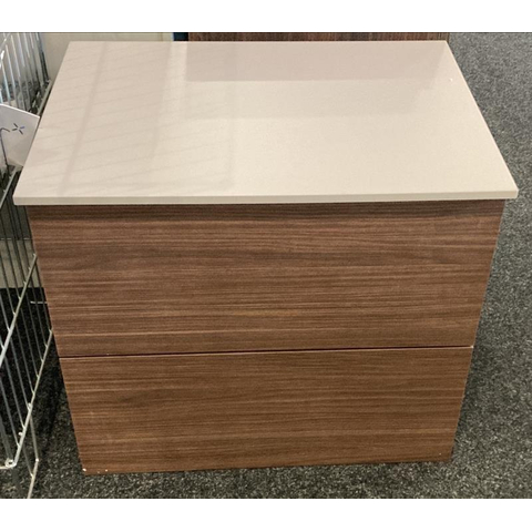 INK Onderkast 2L decor softclose tbv greep (greep niet inbegrepen) - Warm walnoot - incl topblad mat cotton beige -OUTLET UDEN STORE41992