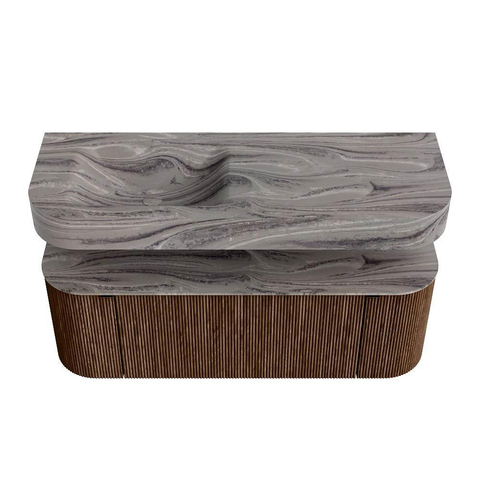 MONDIAZ THOR-DLUX 130cm badmeubel ronding links + rechts kleur Walnut met 1 lade en 2 deuren. Vrijhangende wastafel CLOUD Links 1 kraangat kleur Sombra. SW1464051