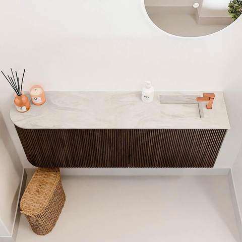 Mondiaz JOYA-DLUX Meuble de salle de bains 111.6cm - arrondi gauche couleur Walnut - Vasque FAYE position Droite 1 trou de robinet couleur Ostra SW1422662