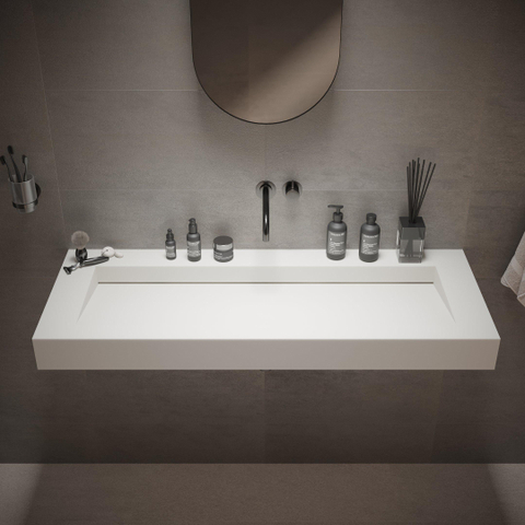 Ideavit Solidsquare B 10 Wastafel 120x46x10cm 0 kraangaten Solid surface mat wit SW97029