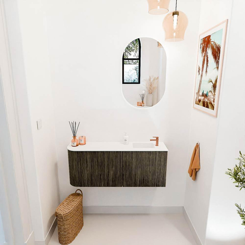 Mondiaz JOYA 101.6cm toiletmeubel - ronding links kleur Shadow - Wastafel FAYE positie Rechts 1 kraangat kleur Talc. SW1421435