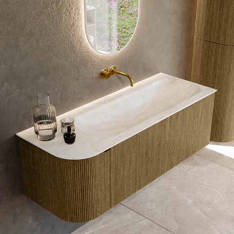 Mondiaz KURVE-DLUX Ensemble de meuble de salle de bains - 125x46x40cm - 1 tiroir - 1 porte - lavabo solid surface - droit - sans trou de robinet - Dusk SW1415155
