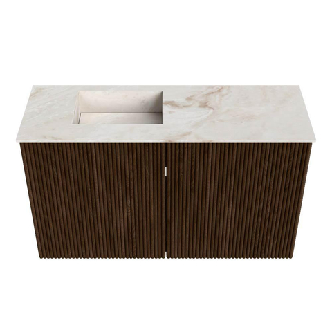 Mondiaz JOYA-DLUX 70cm toiletmeubel - kleur Walnut - Wastafel FAYE positie Links Zonder kraangat kleur Frappe. SW1422289