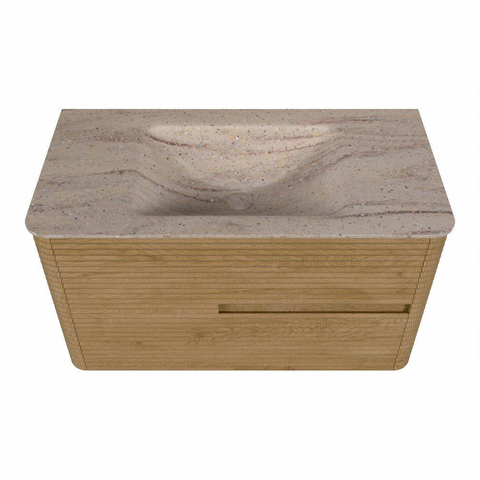 Mondiaz CIRO-DLUX Badkamermeubelset - 90x45x50cm - Solid surface wastafel Saba - 1 wasbak Midden - zonder kraangaten - 2 lades - Oak SW1531169
