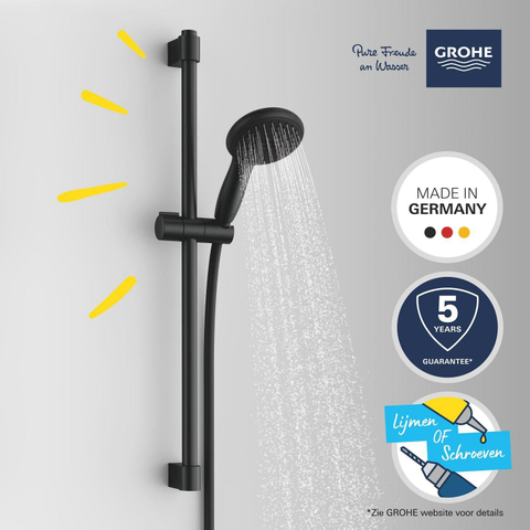 Grohe Vitalio Start 110 Glijstangset - 60cm - ronde handdouche - 2 straalsoorten - gladde doucheslang - matte black (mat zwart) SW1126516
