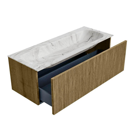Mondiaz KURVE-DLUX Badkamermeubelset - 120x46x40cm - 1 lade - wastafel solid surface - midden - 1 kraangat - Dusk SW1415495