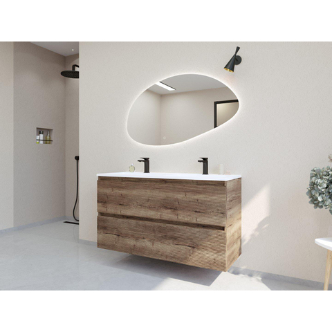 H&R Badmeubelen Infinity XXL 3D Badkamermeubelset - 120 cm - 2 keramische wasbakken thin mat wit - 2 kraangaten - 2 lades - charleston SW863521