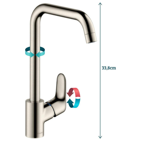 Hansgrohe Focus m41 E2 keukenkraan - met hoge - draaibare uitloop instelbaar - 110 - 150 en 360 - rvs look 0605550