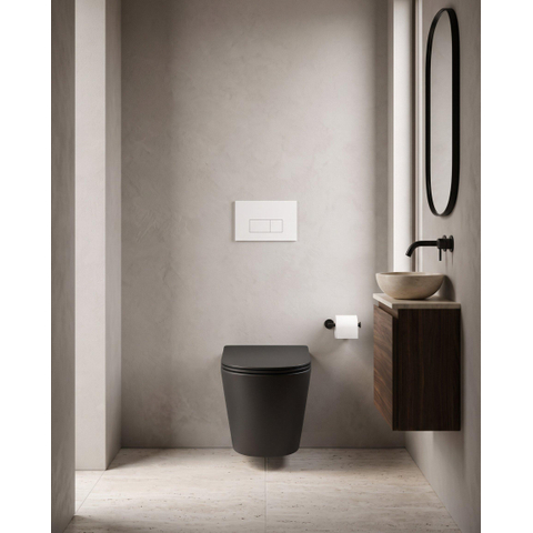 QeramiQ Dely Pack WC - 36,3x51,7cm - à fond creux - sans bride - réservoir encastré Geberit UP720 - abattant WC softclose 35 mm - plaque de commande gunmetal - boutons rectangulaires - noir mat SW1428219