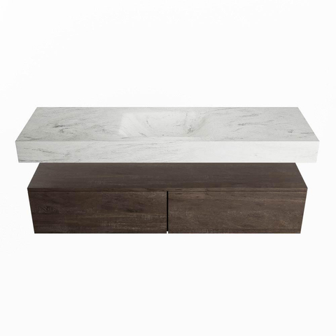 Mondiaz ALAN-DLUX Badkamermeubelset - 100x46cm - 2 lade - vrijhangende wastafel - zonder kraangaten - 2 midden - Dark brown (eiken donker) SW1216128