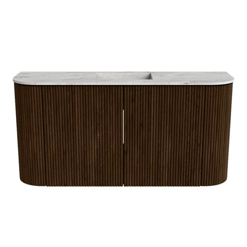Mondiaz JOYA-DLUX 83.2cm toiletmeubel - ronding links en rechts kleur Walnut - Wastafel FAYE positie Midden Zonder kraangat kleur Glace. SW1422400