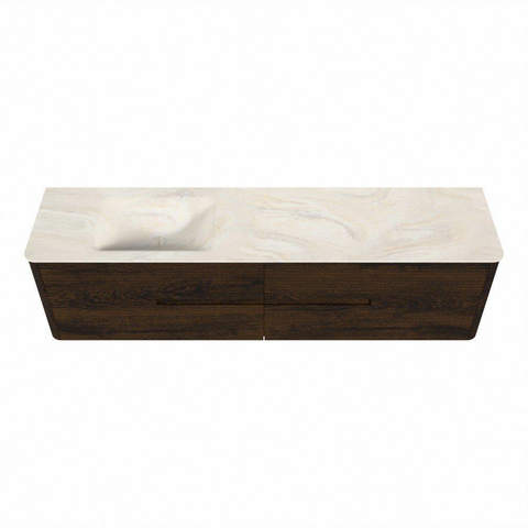Mondiaz CIRO-DLUX Badkamermeubelset - 190x45x50cm - Solid surface wastafel Ostra - 1 wasbak Links - zonder kraangaten - 4 lades - Walnut SW1530397