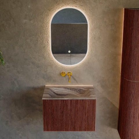MONDIAZ KURVE-DLUX Meuble de salle de bains 60cm couleur Ruby avec 1 tiroir et 0 porte. Lavabo CLOUD Central sans trou de robinet Sombra. SW1433919