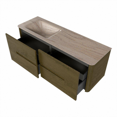 Mondiaz CIRO-DLUX Meuble de salle de bains avec vasque - 140x45x50cm - Plan vasque solid surface Saba - 1 lavabo à gauche - 1 trou de robinet - 4 tiroirs - Dusk SW1533342