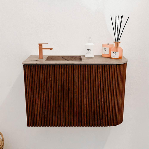 Mondiaz JOYA-DLUX 61.6cm toiletmeubel - ronding rechts kleur Ruby - Wastafel FAYE positie Links 1 kraangat kleur Arena. SW1425288