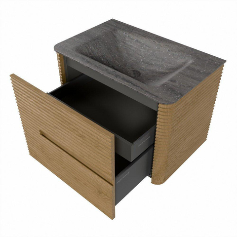 Mondiaz CIRO-DLUX Ensemble de meubles de salle de bains - 70x45x50cm - lavabo en solid surface Oza - 1 vasque au milieu - sans trous de robinet - 2 tiroirs - Chêne SW1531100