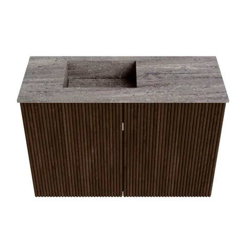 Mondiaz JOYA-DLUX 60cm toiletmeubel - kleur Walnut - Wastafel FAYE positie Links 1 kraangat kleur Oza. SW1424551